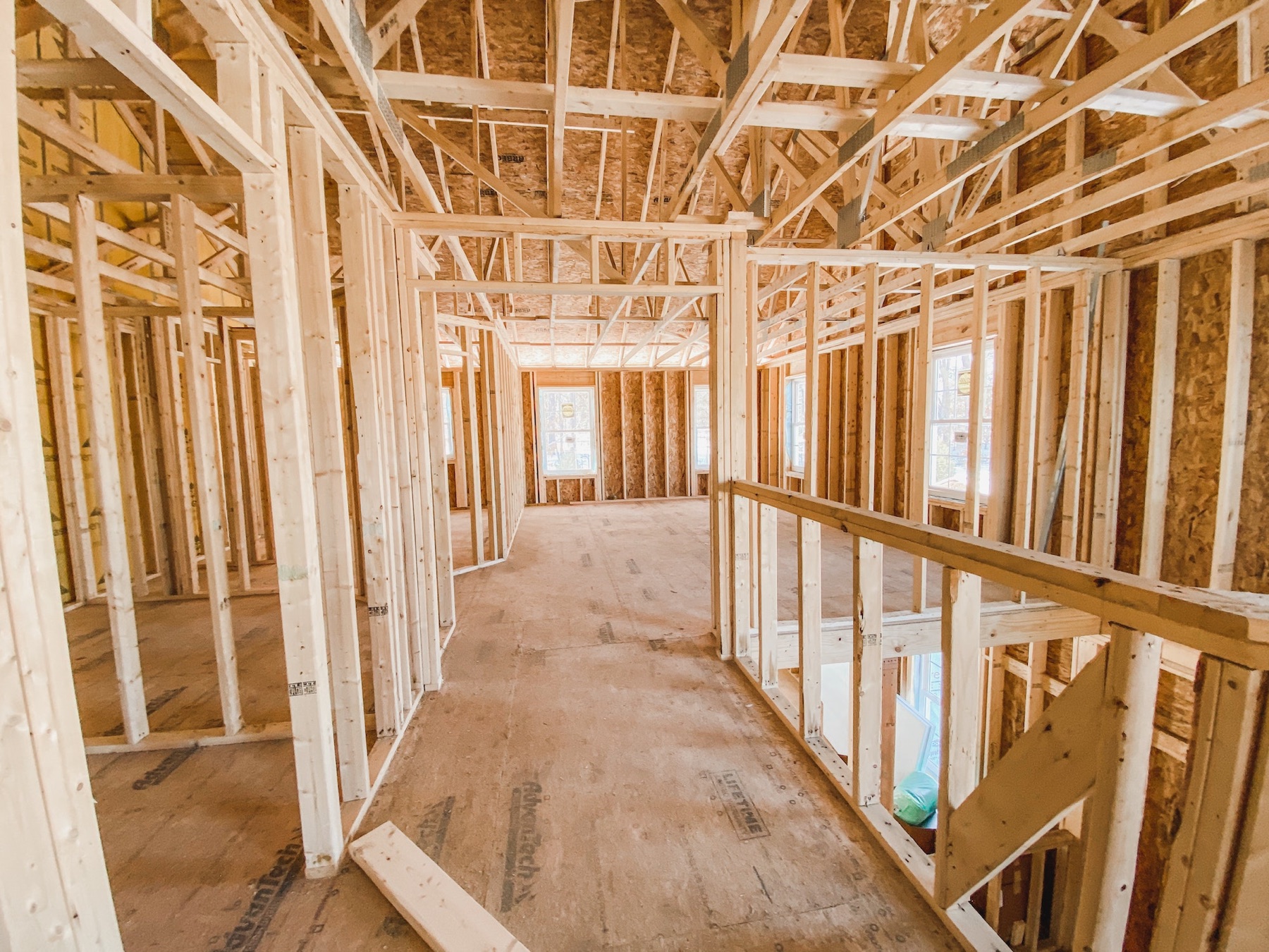 Custom home taking shape during the framing phase