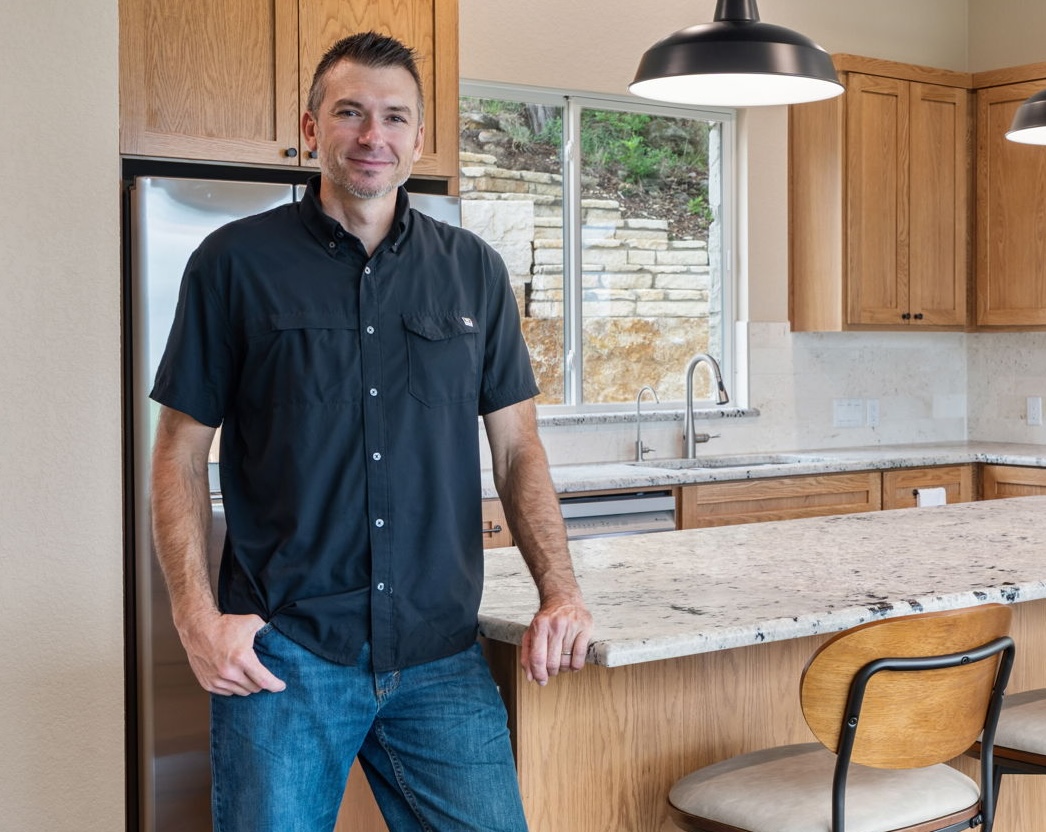 Joseph Wolf, founder of Inspire Luxury Homes, inside a custom kitchen