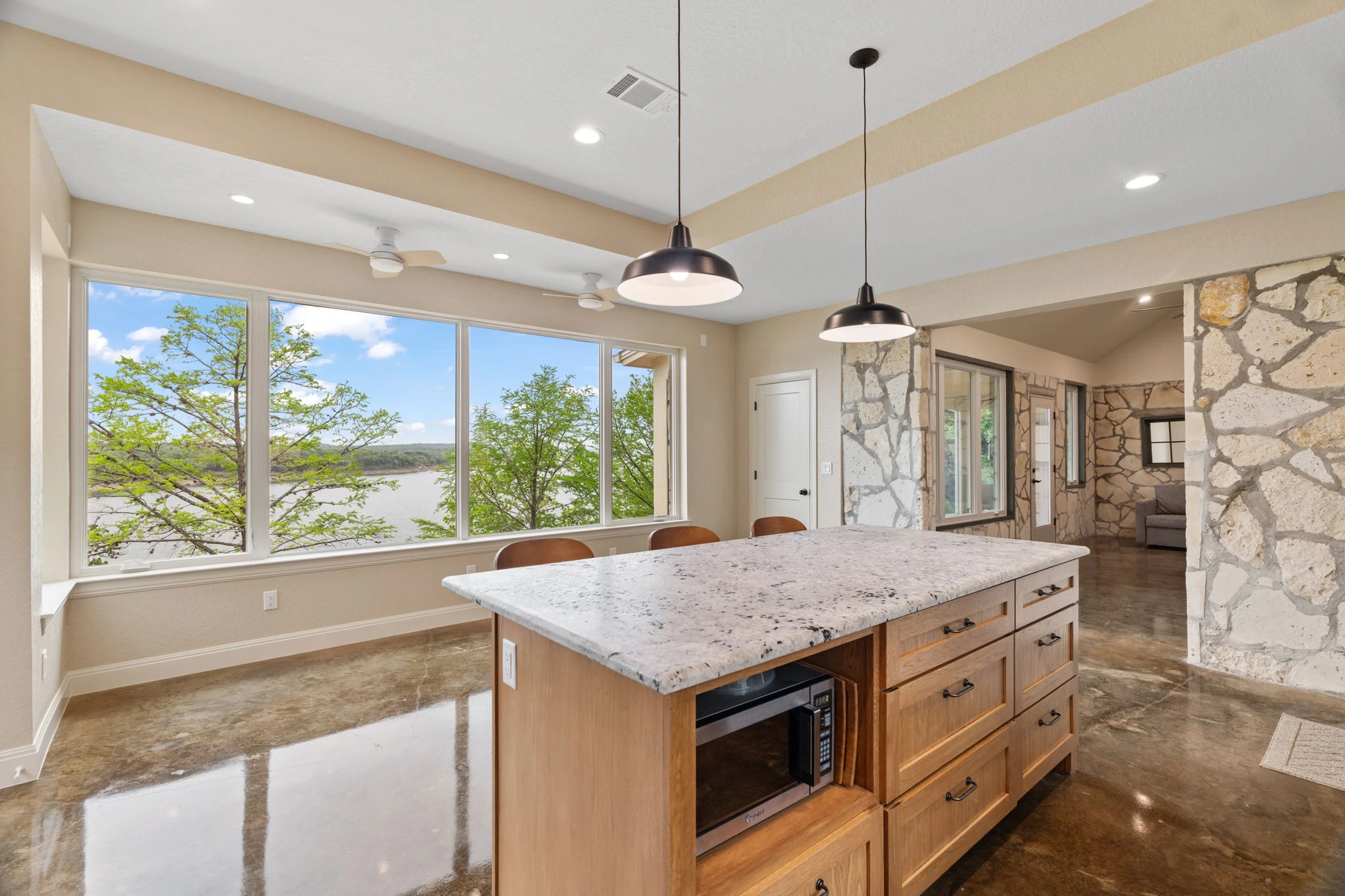 The Hearth kitchen combining warm wood and original stone
